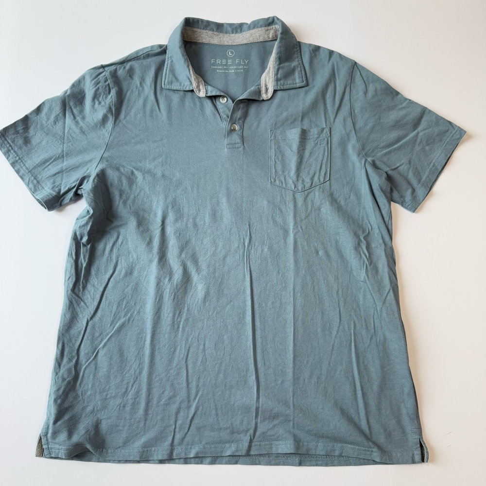 Free Fly Apparel Bamboo Polo Shirt Short Sleeve Slate Blue Large